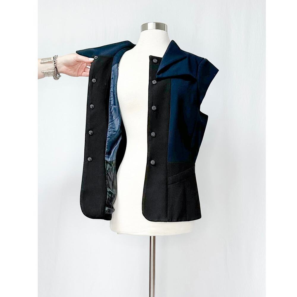 Navy & Black Structured Button Front Top size 14 Large - Picture 4 of 9